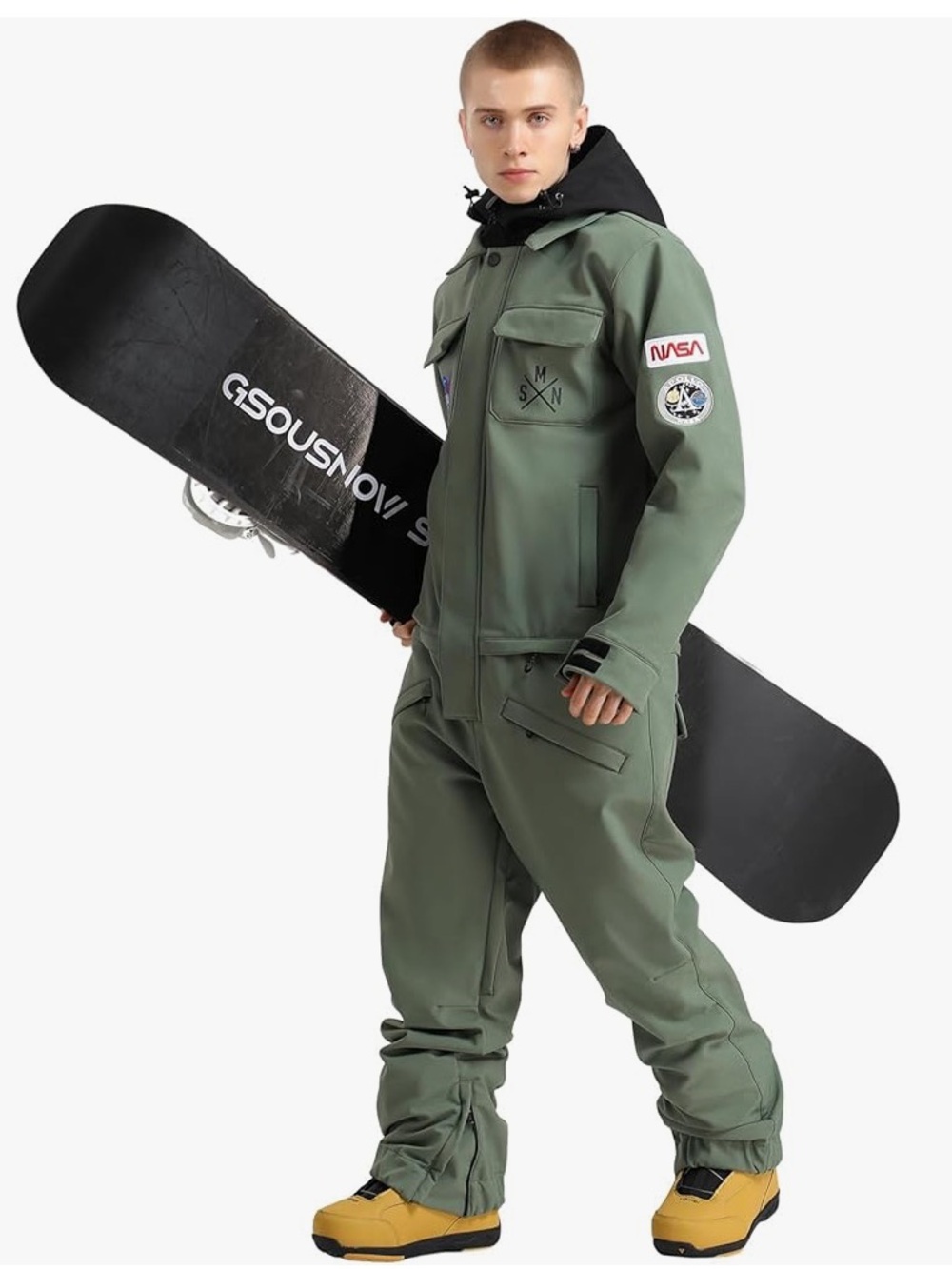 GSOU SNOW Men one piece ski suit with NASA patches size Large NWT